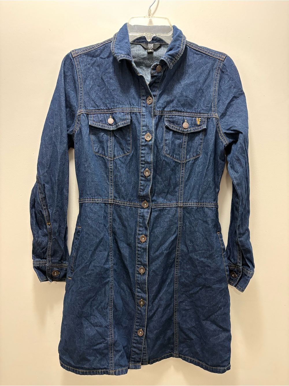Frye Dark Blue Denim Long-Sleeve Shirt Dress